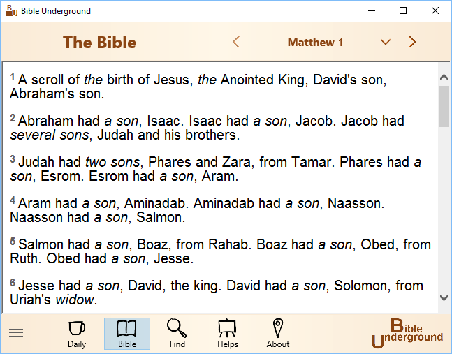 Picture of the Bible tab of Bible Underground