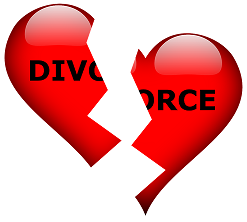 A picture of a broken heart with divorce written on it