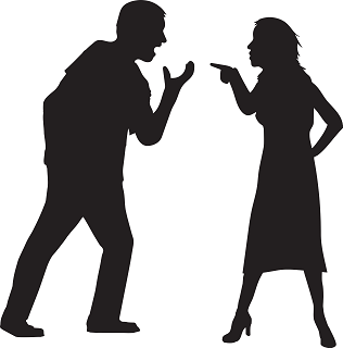 A silhouette of a fighting couple